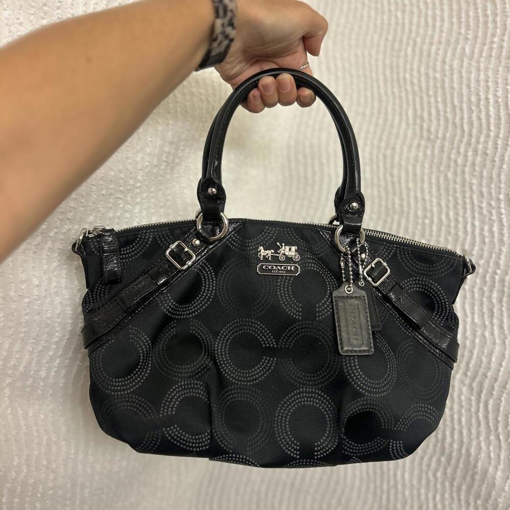 Coach Madison Op Art Dot Sophia Satchel Black Silver Hardware Convertible Bag